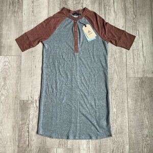 prAna T-Shirt Dress Womens XS Heather Blue Raglan Sleeve Cozy Up Henley NEW